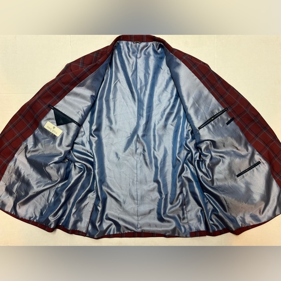 Oak Hill 3XL Men's 56R Red Windowpane Plaid Blue Gray Blazer Jacket Sport Coat - Picture 5 of 7